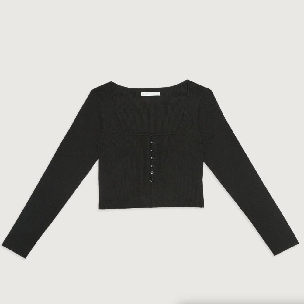 NWT OAK + FORT SQUARE NECK BUTTON FRONT SWEATER